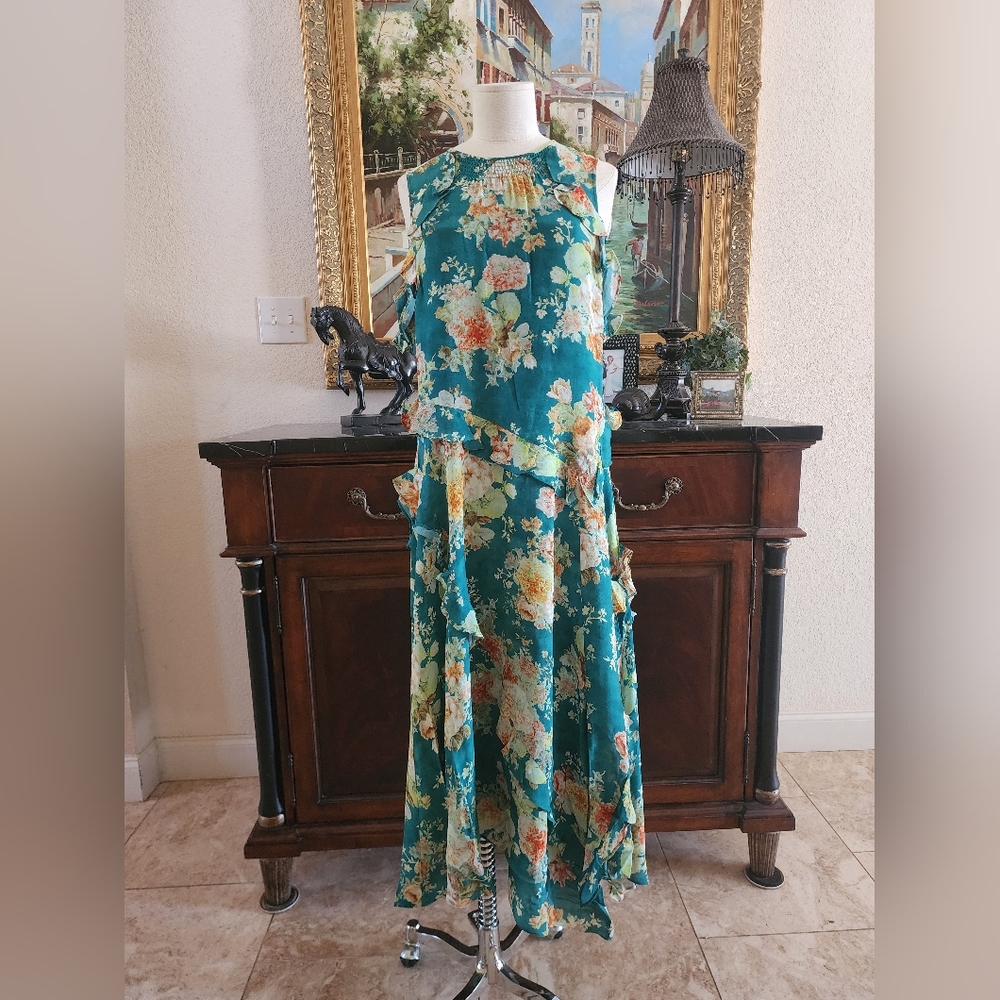 NWT- Sundance Floral Maxi Dress in Teal and Orange!!🦚🧡